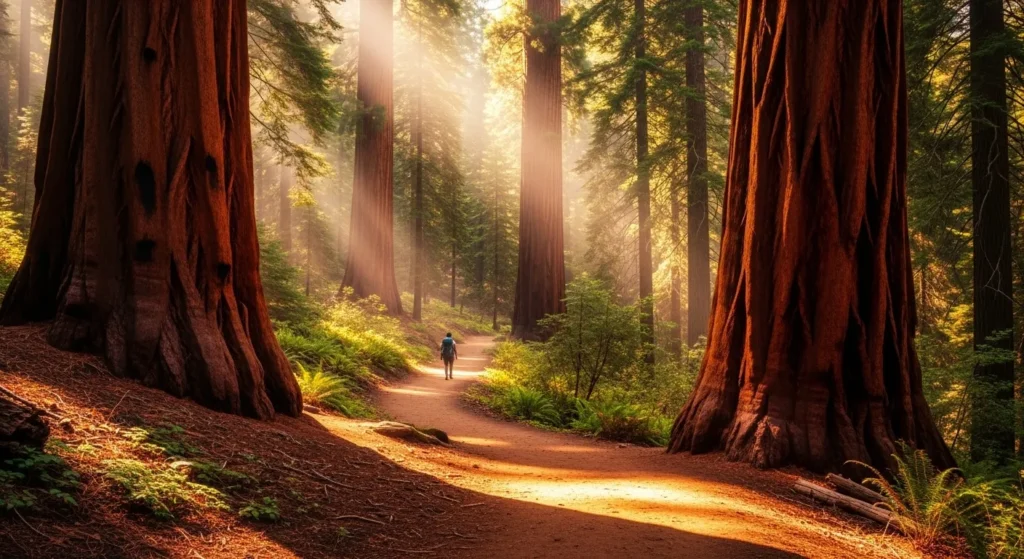 Giant sequoia hiking trail in Calaveras County California