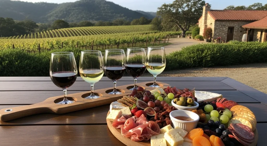wine tasting flight during Calaveras County Spring Wine Weekend