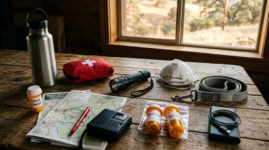 Wildfire go bag supplies for Calaveras County residents and visitors