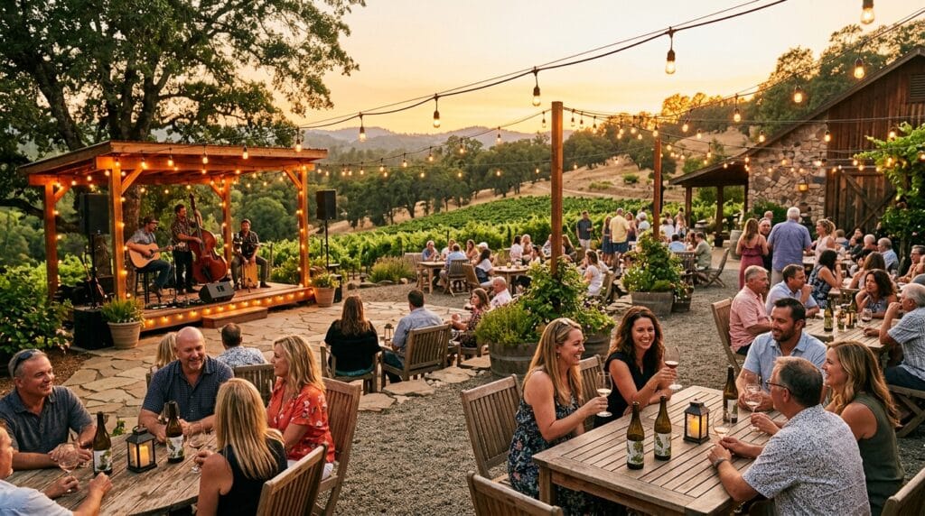 Summer wine and live music event in Calaveras County Gold Country