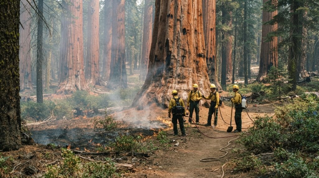 Prescribed burn during Calaveras Big Trees fall forest management